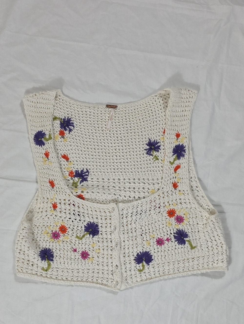 Free People Cream Crochet Open-Knit Vest